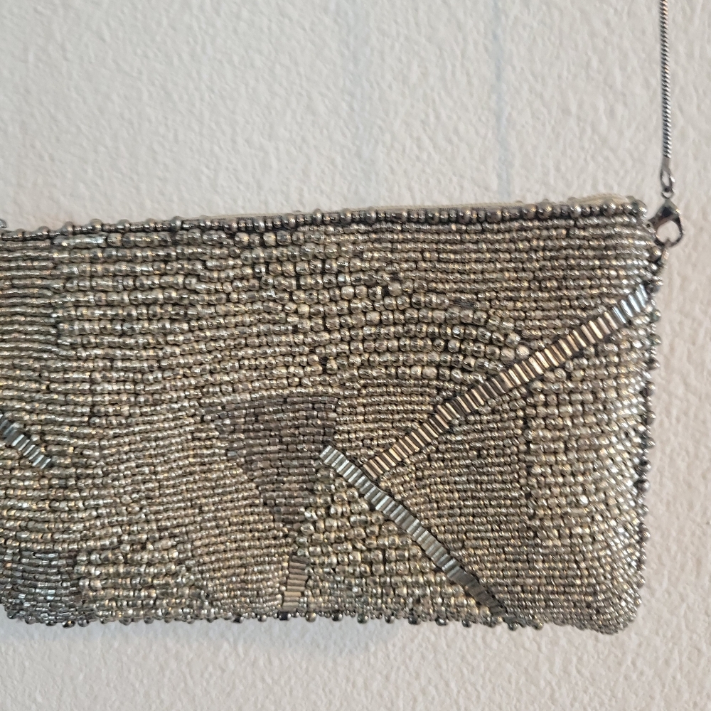 MARY FRANCES Silver Beaded With Long Chain Strap Exelent - Picture 3 of 12